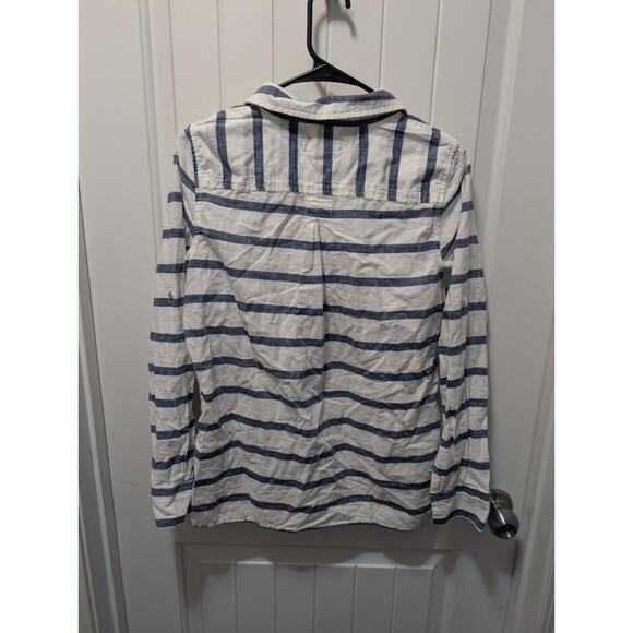 Tommy Hilfiger Shirt Womens M Blue Stripes Zip Collared Preppy Long Sleeve - Picture 5 of 9